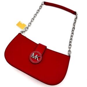 Michael Kors Carmen Small Pouchette Crossbody Bag Red/Silver